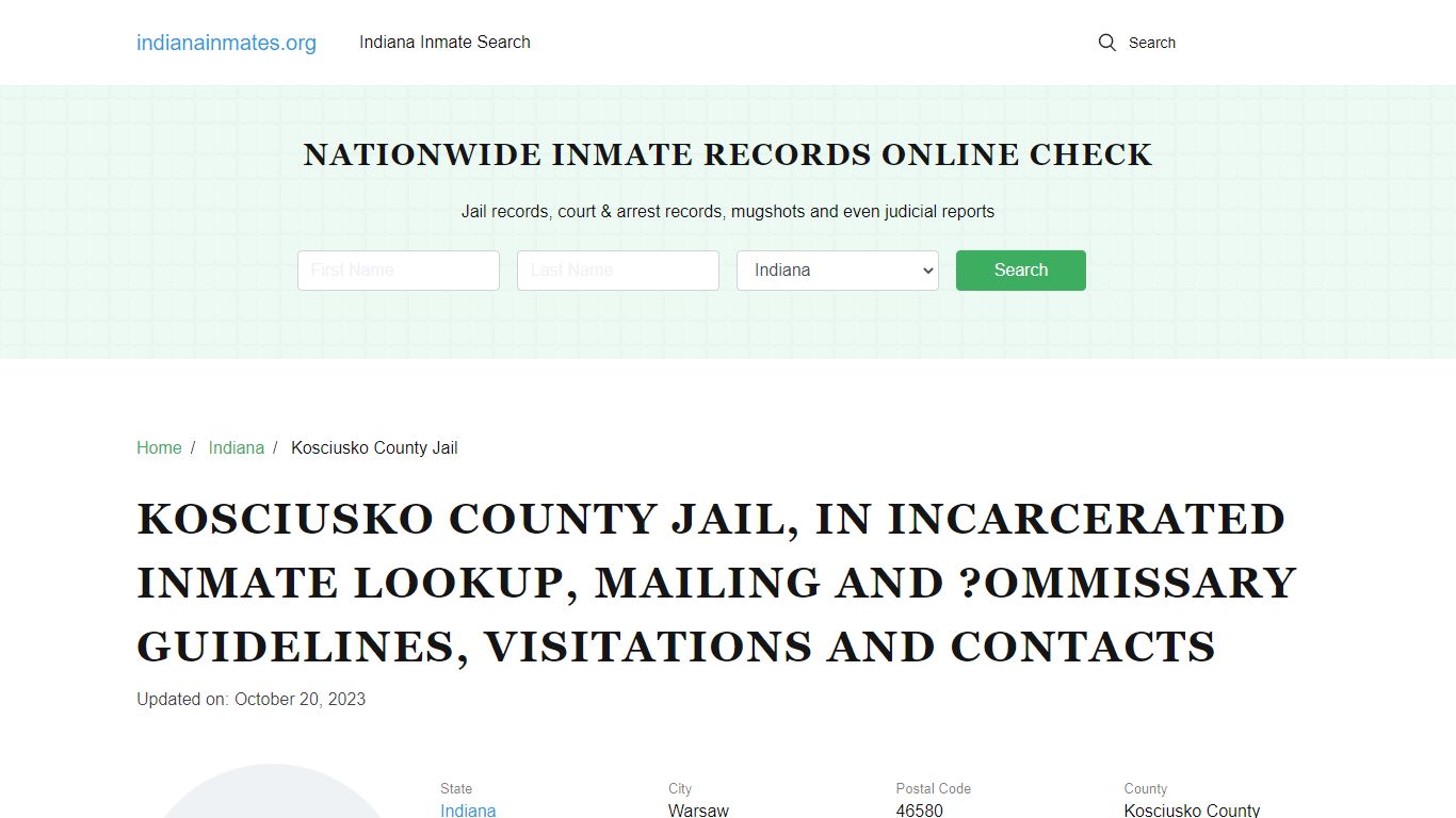 Kosciusko County Jail, IN: Offender Locator, Visitation & Contact Info